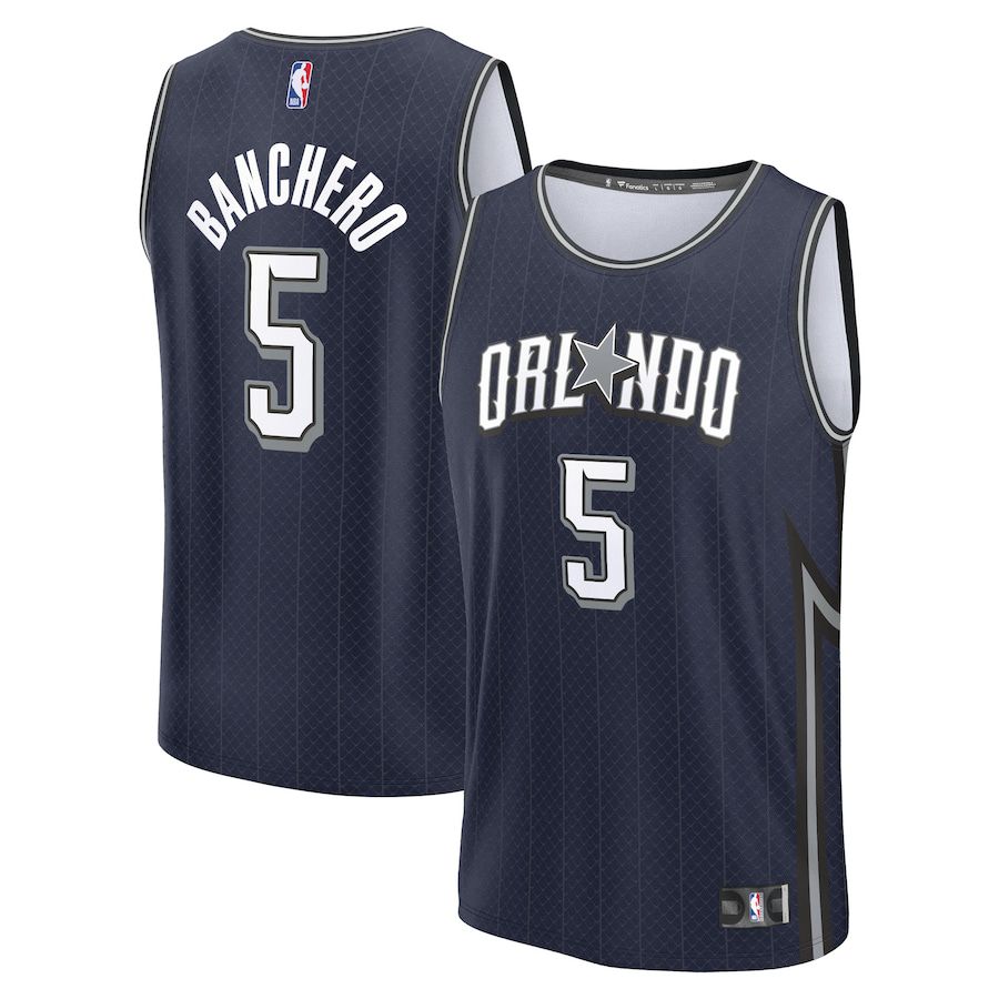 Men Orlando Magic #5 Paolo Banchero Fanatics Branded Navy City Edition 2023-24 Fast Break NBA Jersey
